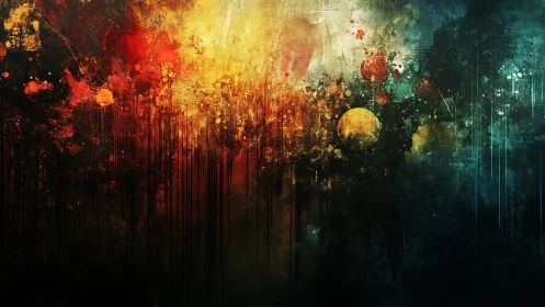 Abstract Urban Nightscape with Bold Colors and Textured Layers.