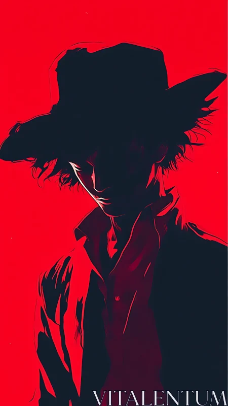 Crimson shadow gunslinger grinning in noir neon silence.