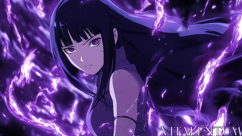 Purple energy surrounds focused anime girl in dynamic motion