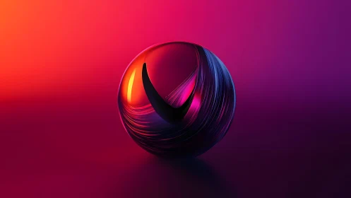Futuristic glass sphere with swirling neon patterns on gradient background.
