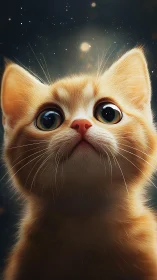 Delightful Orange Kitten with Bright Eyes Gazes Upward with Wonder