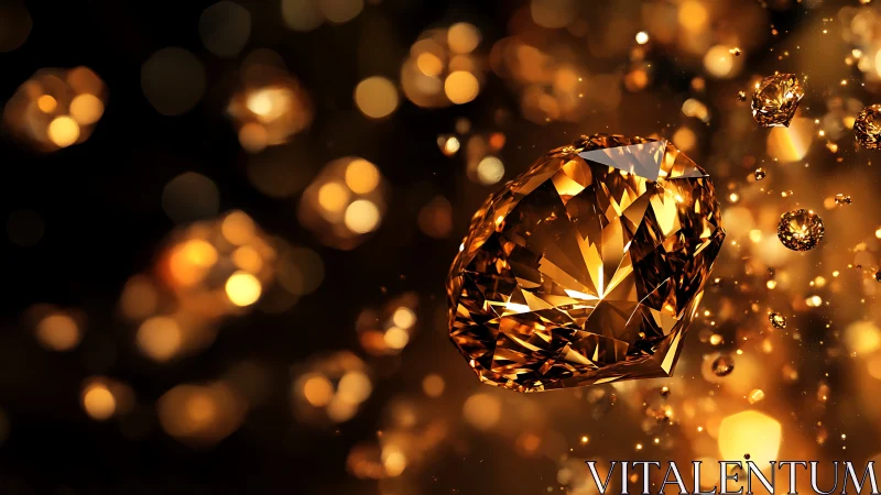 Golden gemstone cluster with radiant cinematic bokeh glow.