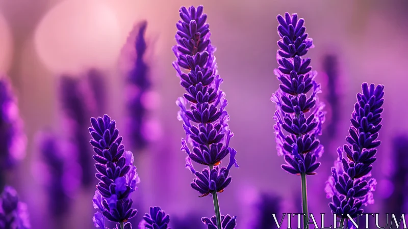 Shallow-focused floral spike formations with chromatic purple gradients in bokeh composition