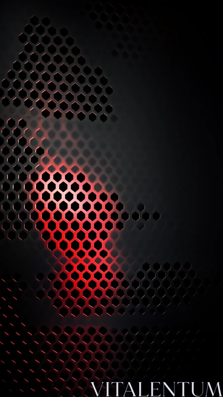 Hexagonal metal grid glows with vivid red cyber light