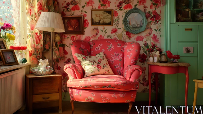 Sunny floral armchair invites cozy reading and gentle daydreams