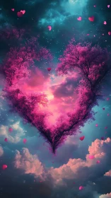 Heart-Shaped Tree: Mystical Love Forest Glowing Pink.