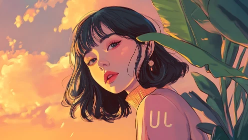 Soft sunset portrait of a thoughtful girl in gentle pastels.