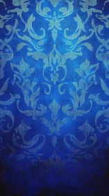 Blue damask pattern forms luminous textured wallpaper