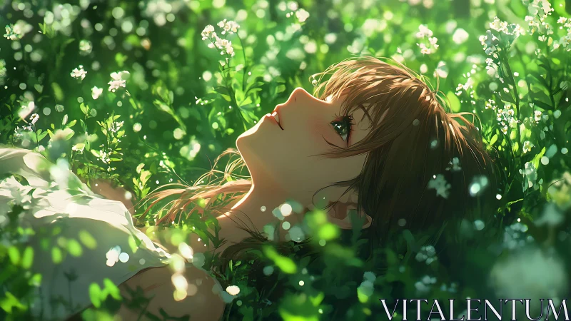Backlit anime portrait captures bokeh-rich meadow lighting dynamics