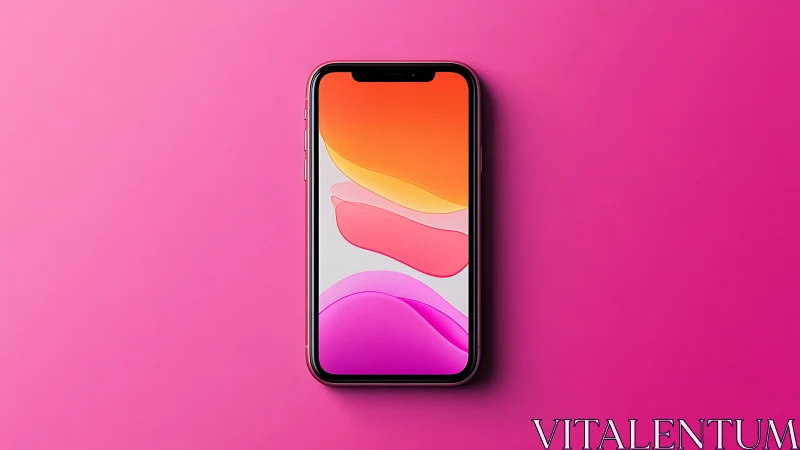 Modern Smartphone with Flowing Gradient Wallpaper on Pink Background