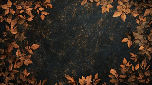 Burnt umber autumn leaves framing textured charcoal background