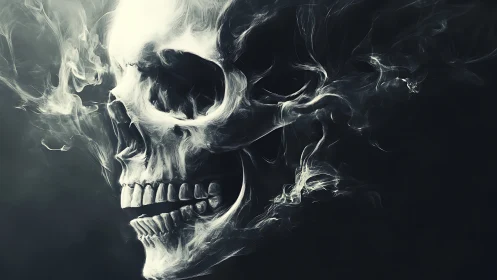 Smoke curls itself into a whispering ghostly skull