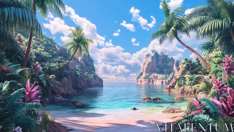 Tropical Lagoon Landscape: Digital Rendering with Layered Depth.