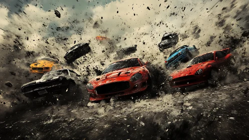 Muscle cars collide in explosive dirt-slinging crash chaos