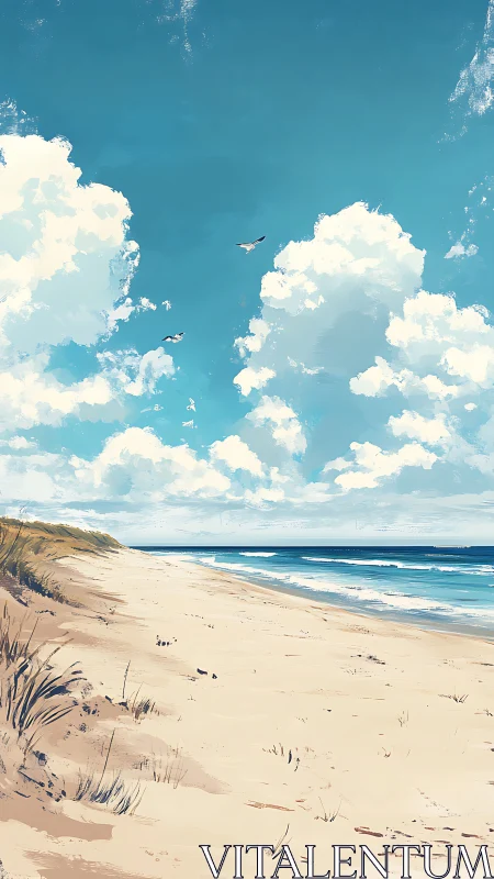 Cloud towers drift lazily above a whispering summer shore