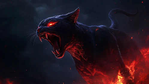 Infernal panther construct with emissive ocular cores erupting.