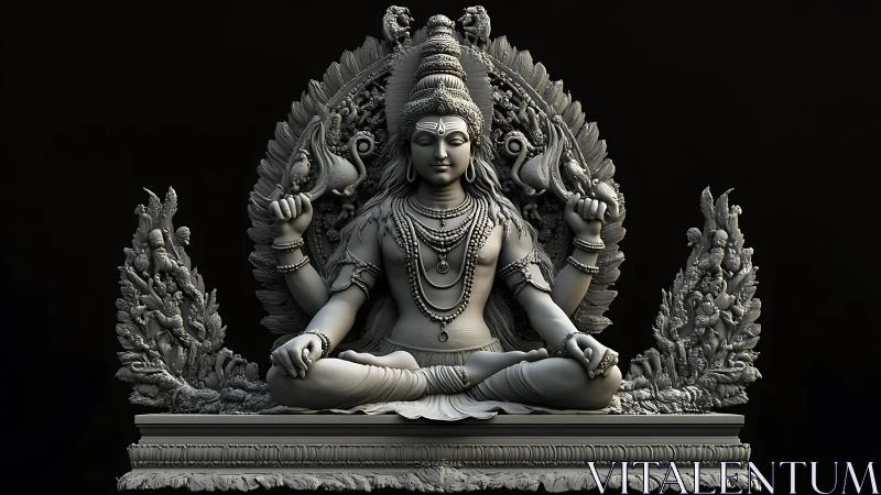High-detail 3D render of seated Hindu deity sculpture in meditation
