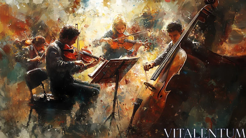 Warm string quartet in a glowing swirl of musical color.