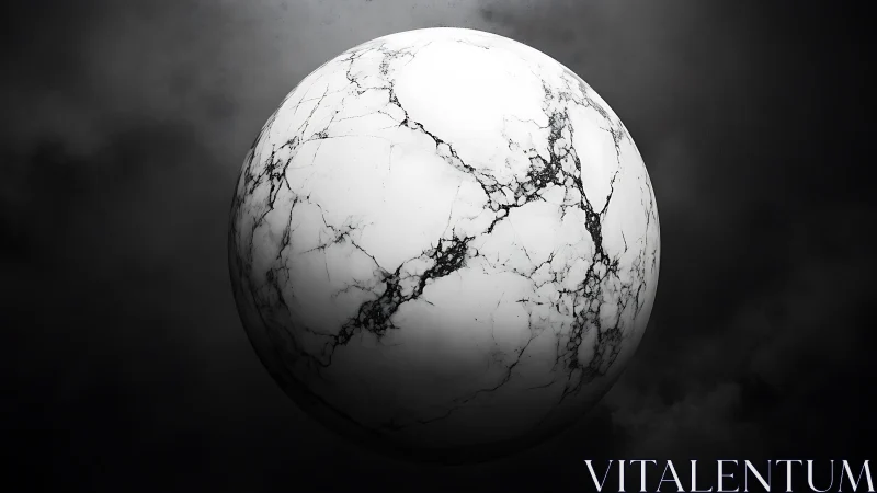 Marble-textured sphere hovers in chiaroscuro volumetric space