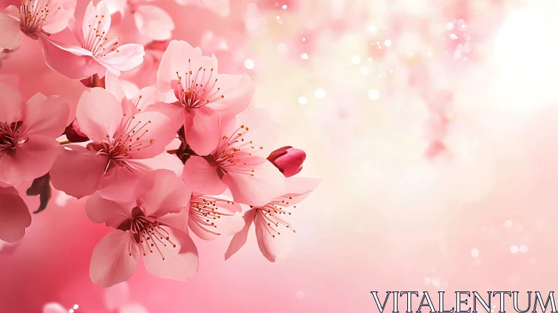 Pink Cherry Blossoms in Soft Focus Bloom.