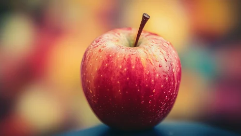 Macro optical study of dewy bicolored apple on bokeh field.