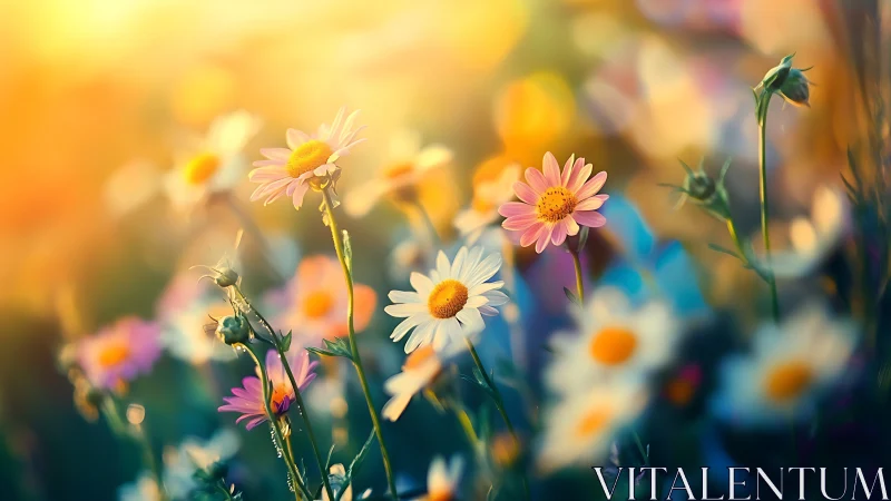 Vibrant Daisy Field in Golden Sunlight.