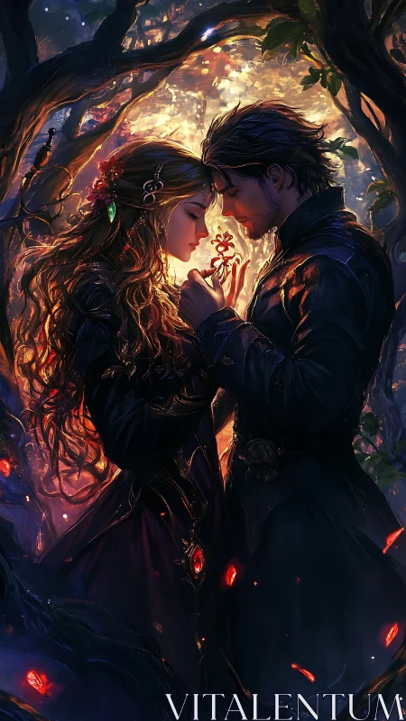 Enchanted Romance Beneath Glowing Forest Canopy