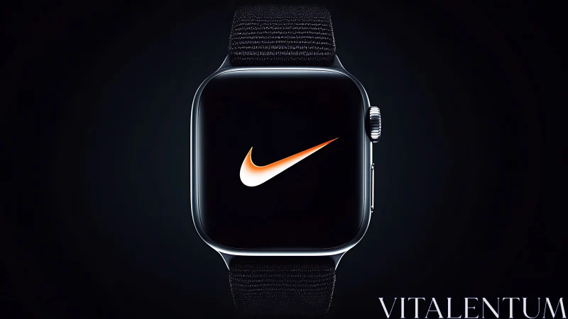 Midnight sport smartwatch crowned by glowing swoosh logo.