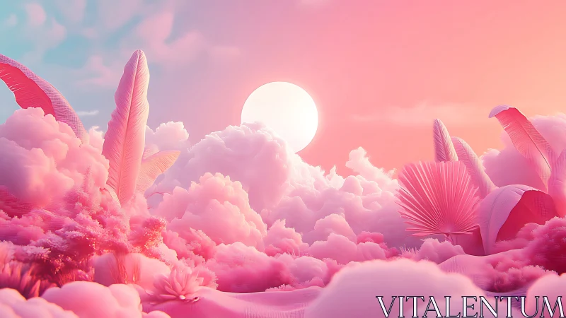 Dreamy pink cloud garden glows softly under a rising sun