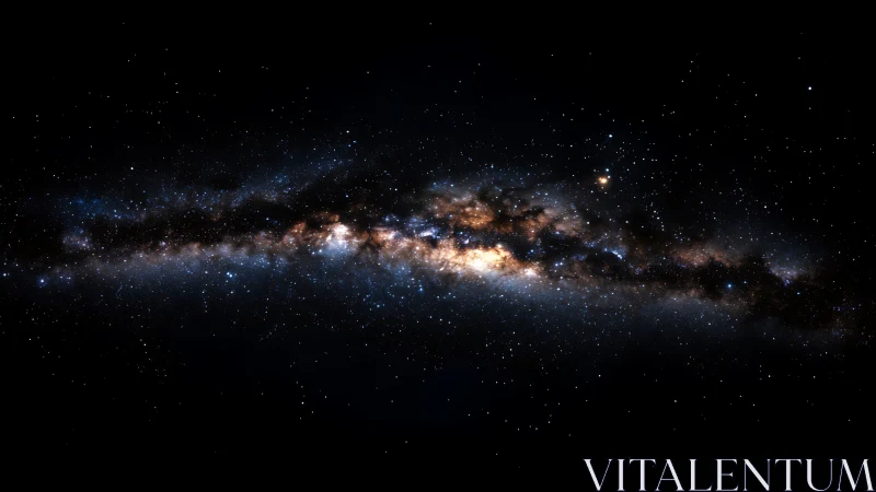 Galactic core panorama with luminous stellar dust band.