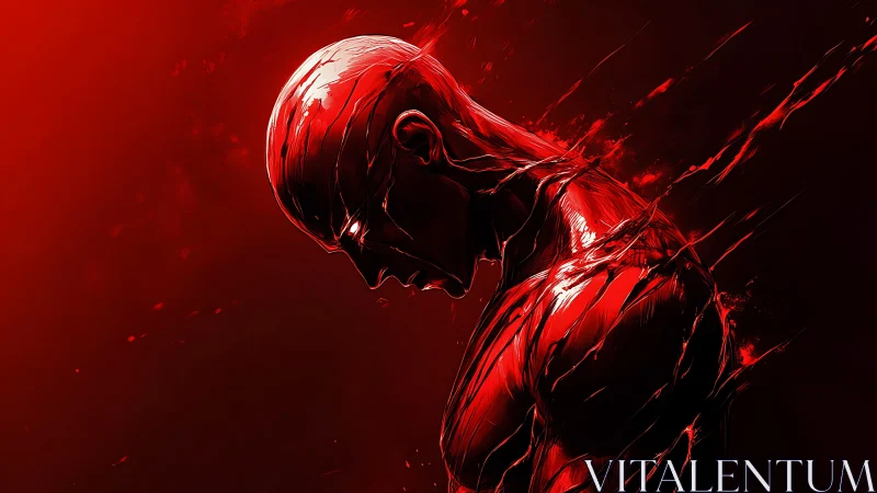 Red-lit figure dissolving into streaks of motion and emotion.