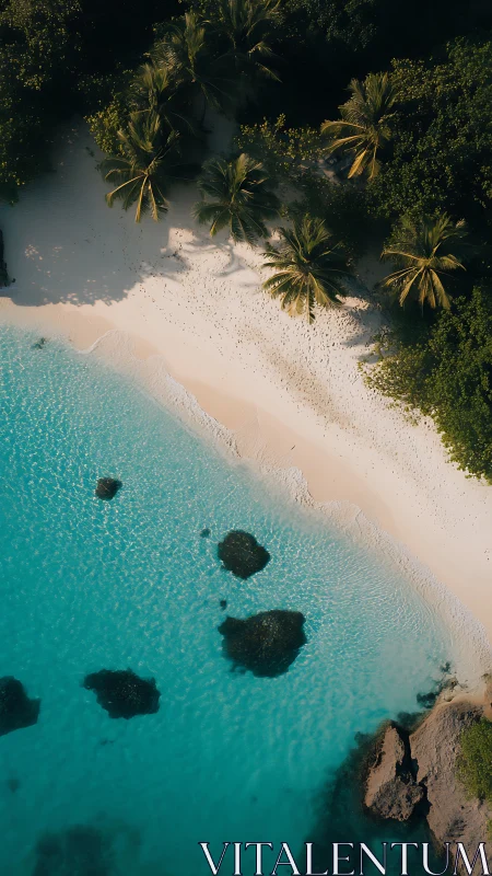 Tropical Paradise: Pristine Beach with Palm-Fringed Shores.