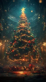 Cathedral-scale Christmas tree with luminous star topper