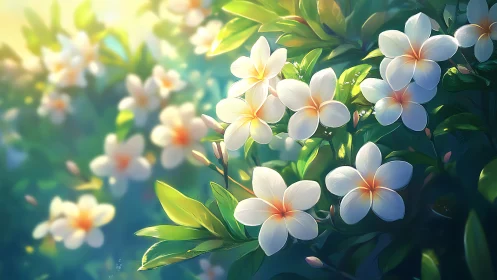 Botanical illustration depicting flowering plant specimen with white petals