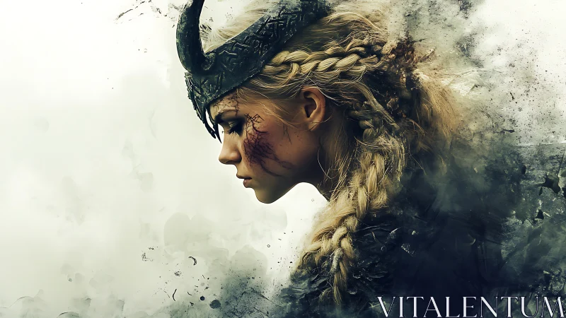 Battle-scarred shieldmaiden dreaming in drifting war-smoke.