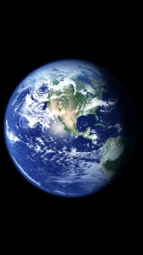 Planet Earth from space with North and South America visible.