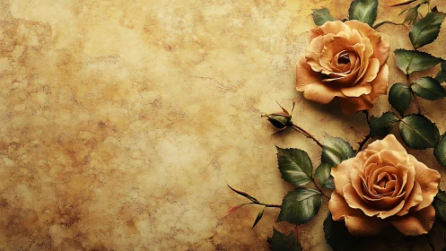 Vintage Romance: Weathered Gold Roses Bloom Timeless.