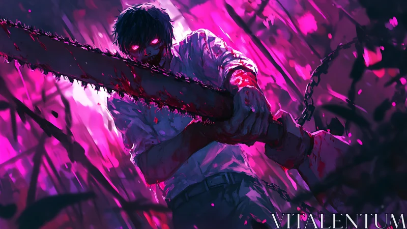 Chainsaw killer stalks neon jungle in feral bloodlust.