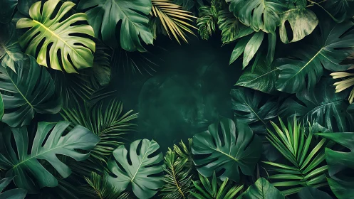 Lush tropical leaves gently framing a calm green sanctuary.