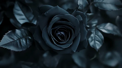 Dark Rose with Foliage in Moody Light.