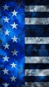 Grunge textured monochrome flag reinterpretation with blue-silver palette