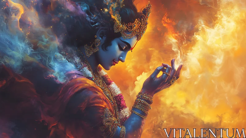 Celestial dancer shapes galaxies from drifting painted fire