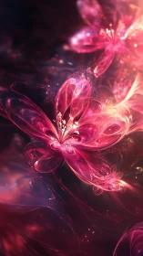 Fractal floral structures in luminous magenta digital field.