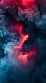 Vibrant red and teal smoke swirls into a luminous abstract vortex