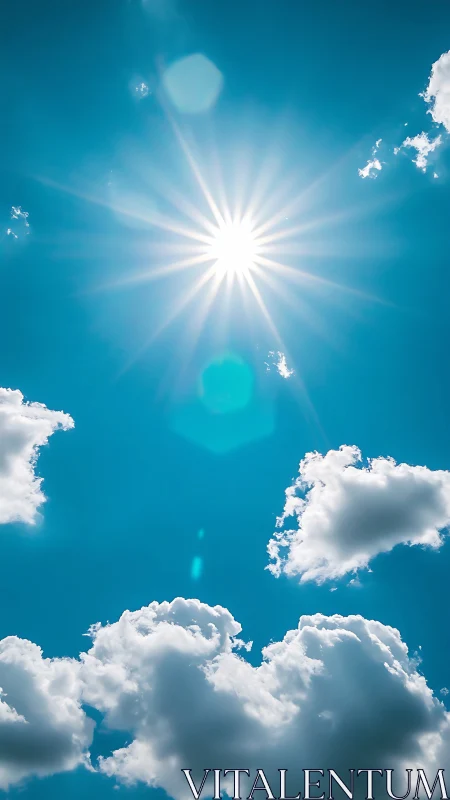 Sunburst crowns drifting clouds in a crystalline blue sky