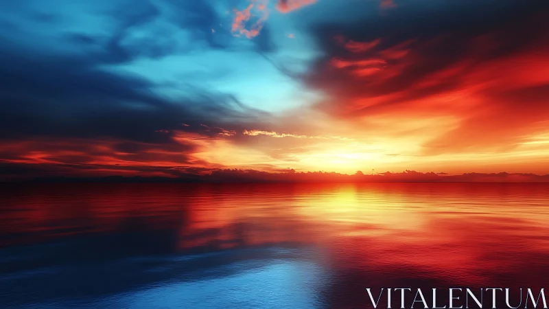 Bicolor horizon seascape with mirrored fiery cloud gradients.