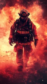 Firefighter in Inferno: Digital Heroic Portraiture Against Raging Flames.