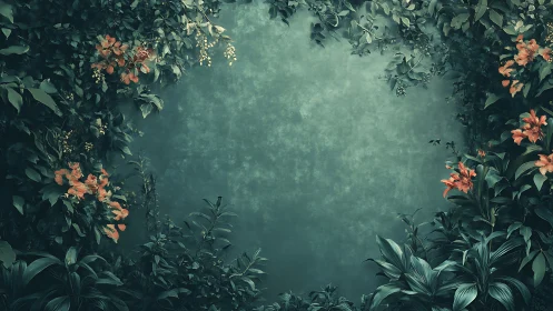 Misty Garden Sanctuary: Orange Blossoms Frame Ethereal Depths.