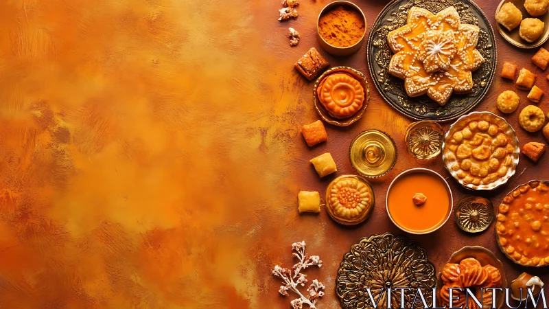 Indian festival sweets arranged on rich golden backdrop.