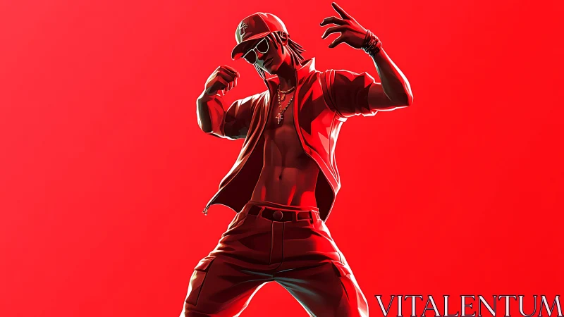 Stylized hip hop dancer in red minimal digital art.